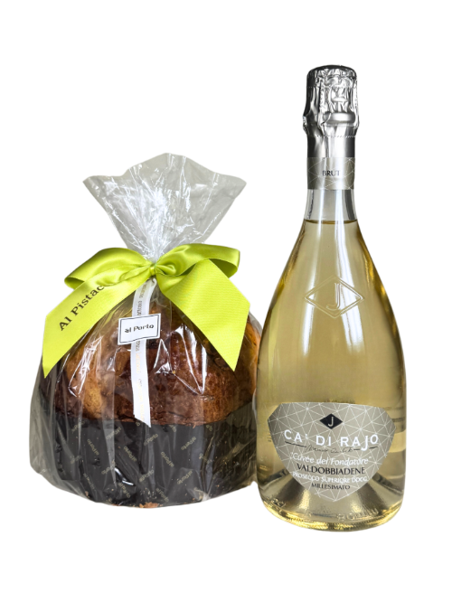 Set 1  Geschenkpakete für Weihnachten 2025- Prosecco + Pistacchio
1 Prosecco Cuvée del Fondatore Brut Millesimato
1 Panettone Pistazien (Al Porto)

