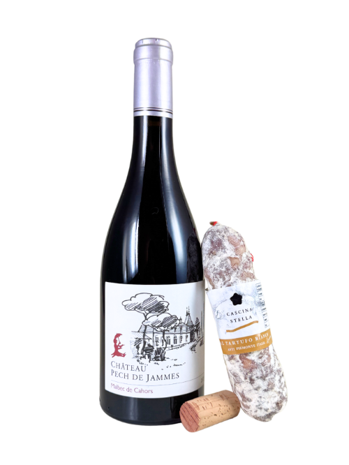 Set 5  Geschenkpakete für Weihnachten 2025- Cahors FR
1 Château PECH DE JAMMES, Malbec 2019
1 Salami Tartufo

