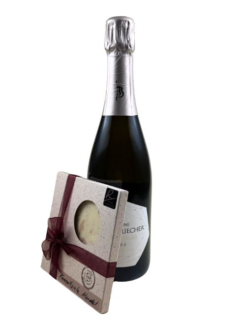 Set 8  Geschenkpakete für Weihnachten 2025- Alsaice
1 Crémant d'Alsace AOC, Brut Nature, Zero Dosage
1 Reber Tafelschokolade- Weisse Schoki + Karamellisierte Mandeln
